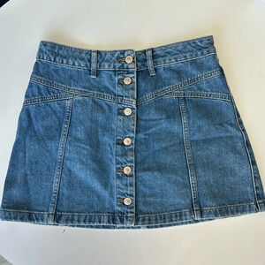 Topshop Moto Petite Button Down Blue Denim Skirt